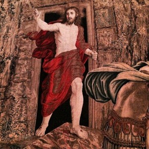 Detail of a tapestry depicting Christ emerging from the tomb from the Vatican museums. Photo by Cathleen Falsani. 