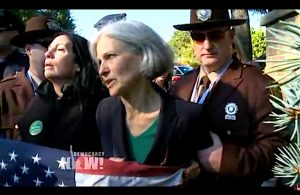 Green Party candidate Dr. Jill Stein is arrested outside the debate at Hofstra University. Still from Democracy Now! video. 