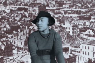 Zora Neale Hurston portrait overlayed on Storyville illustration