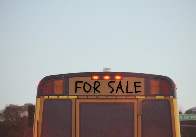 school bus reads “for sale"