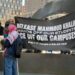 Protests in Thomas Paine Park against the detention of Palestinian activist and Columbia student Mahmoud Khalil. Sign reads "Release Mahmoud Khalil. Hands off our students. ICE off our campuses. Shut it down 4 Palestine."